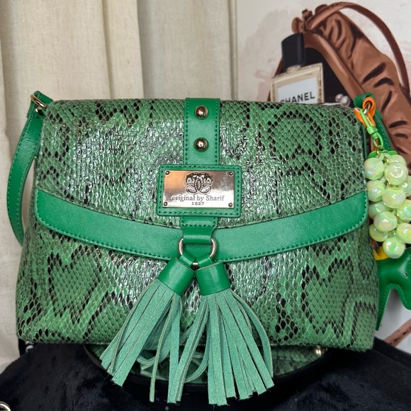 Sharif Green Snake Print Crossbody Bag - Picture 1 of 7